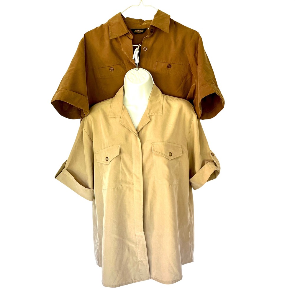Shaver Lake Bundle 2 Button Down Shirts Brown Tan Microsuede Feel Medium